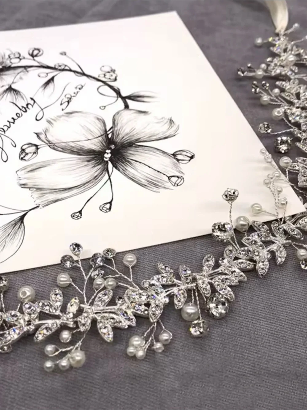 Crystal Floral Bridal Headband - Silver